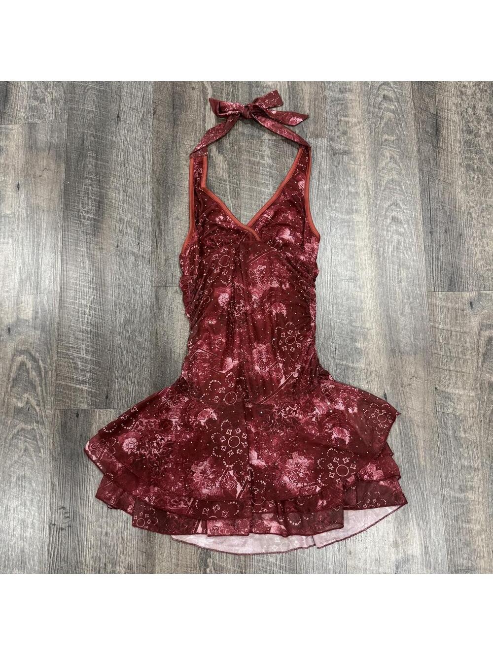 ROMWE Burgundy Bandana Print Halter Mini Dress